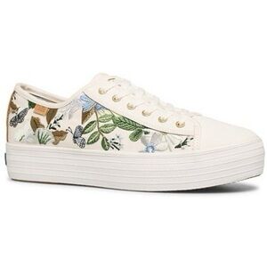 Rifle Paper Keds Triple Kick Blue Fields Embroidered Floral Casual Sneaker Shoes